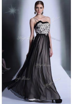 Black Empire Chiffon Strapless Sleeveless Appliques Floor Length Side Zipper Prom Gown