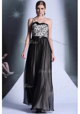 Black Empire Chiffon Strapless Sleeveless Appliques Floor Length Side Zipper Prom Gown