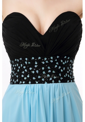 Blue And Black Chiffon and Sequined Lace Up Sleeveless Floor Length Beading