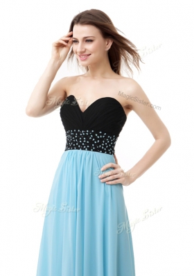 Blue And Black Chiffon and Sequined Lace Up Sleeveless Floor Length Beading