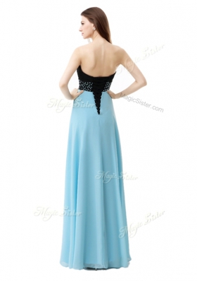 Blue And Black Chiffon and Sequined Lace Up Sleeveless Floor Length Beading