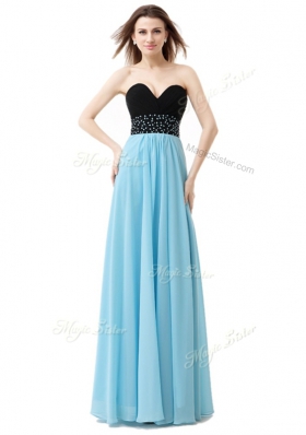 Blue And Black Chiffon and Sequined Lace Up Sleeveless Floor Length Beading