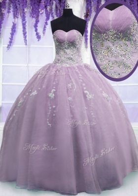 Chic Ball Gowns Sweet 16 Quinceanera Dress Lilac Sweetheart Organza Sleeveless Floor Length Zipper