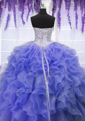 Fabulous Purple Sleeveless Ruffles and Sequins Floor Length Quinceanera Dress