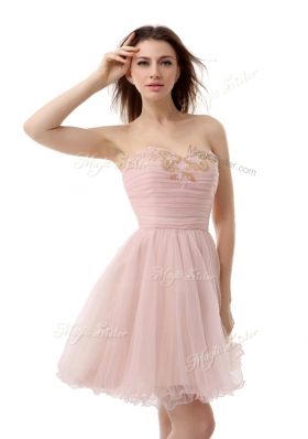 Fantastic Pink Sweetheart Zipper Beading and Ruching Homecoming Dress Sleeveless