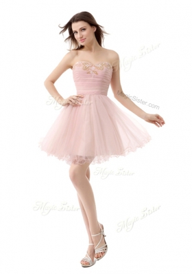 Fantastic Pink Sweetheart Zipper Beading and Ruching Homecoming Dress Sleeveless