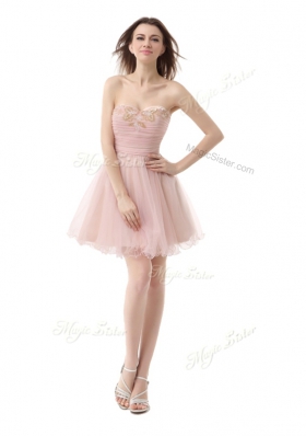Fantastic Pink Sweetheart Zipper Beading and Ruching Homecoming Dress Sleeveless