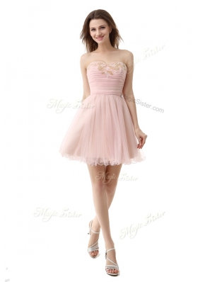 Fantastic Pink Sweetheart Zipper Beading and Ruching Homecoming Dress Sleeveless