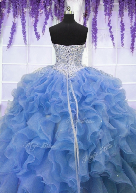 Floor Length Blue Quinceanera Dress Sweetheart Sleeveless Lace Up