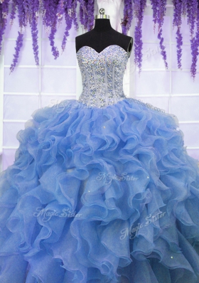 Floor Length Blue Quinceanera Dress Sweetheart Sleeveless Lace Up