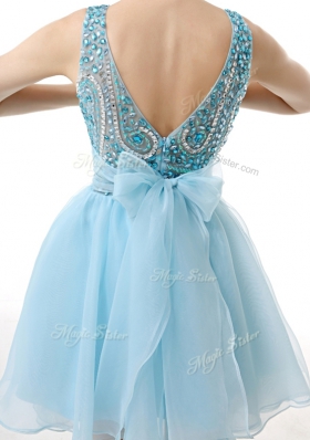 Gorgeous Knee Length Light Blue Party Dresses Scoop Sleeveless Zipper