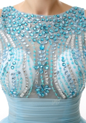 Gorgeous Knee Length Light Blue Party Dresses Scoop Sleeveless Zipper