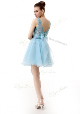 Gorgeous Knee Length Light Blue Party Dresses Scoop Sleeveless Zipper
