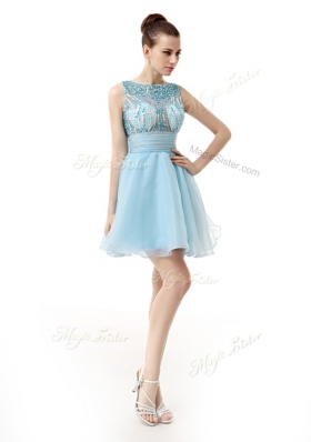 Gorgeous Knee Length Light Blue Party Dresses Scoop Sleeveless Zipper