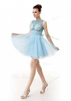 Gorgeous Knee Length Light Blue Party Dresses Scoop Sleeveless Zipper
