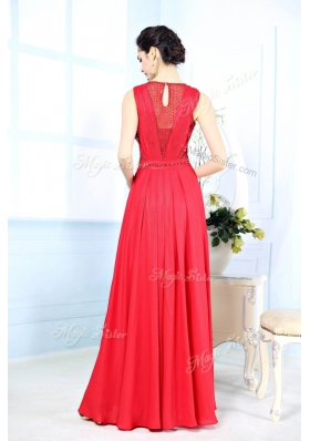 Graceful Scoop Chiffon Sleeveless Floor Length Prom Dress and Ruching