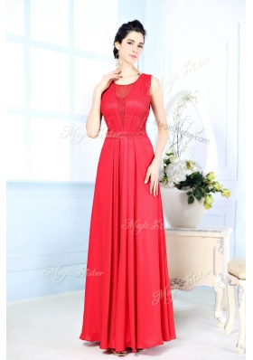 Graceful Scoop Chiffon Sleeveless Floor Length Prom Dress and Ruching