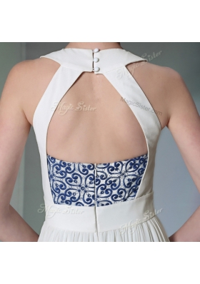 Halter Top White Sleeveless Floor Length Beading and Embroidery Zipper Prom Dresses