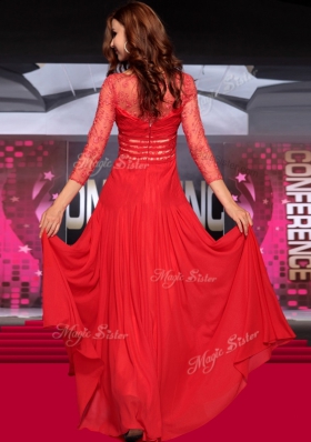 High Class V-neck Sleeveless Zipper Red Chiffon