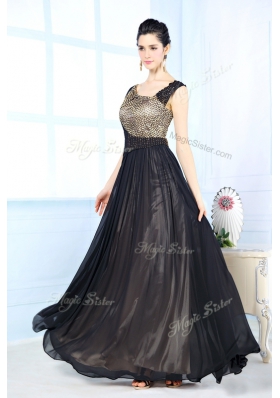 Hot Selling Black Sleeveless Chiffon Side Zipper Prom Dresses for Prom and Party