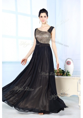 Hot Selling Black Sleeveless Chiffon Side Zipper Prom Dresses for Prom and Party