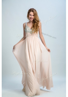 Latest Champagne Sleeveless Chiffon Brush Train Zipper Prom Dress for Prom and Party