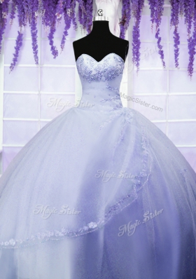 Light Blue Tulle Lace Up Sweetheart Sleeveless Floor Length Quinceanera Gown Appliques
