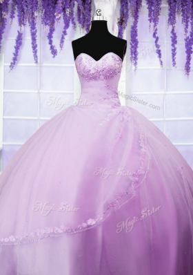 Lilac Tulle Lace Up Sweet 16 Dresses Sleeveless Floor Length Appliques