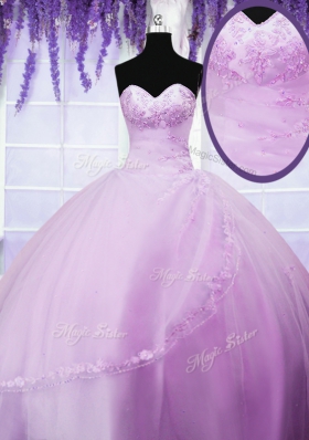 Lilac Tulle Lace Up Sweet 16 Dresses Sleeveless Floor Length Appliques