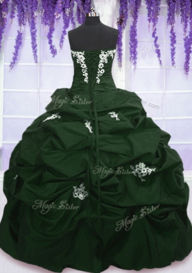 Perfect Sleeveless Floor Length Appliques and Pick Ups Lace Up Quinceanera Dresses with Dark Green and Peacock Green