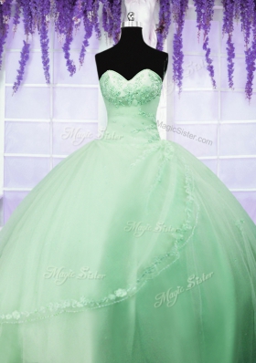 Popular Lace Up Sweetheart Appliques Sweet 16 Quinceanera Dress Tulle Sleeveless