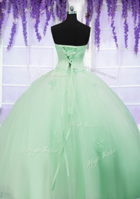 Popular Lace Up Sweetheart Appliques Sweet 16 Quinceanera Dress Tulle Sleeveless