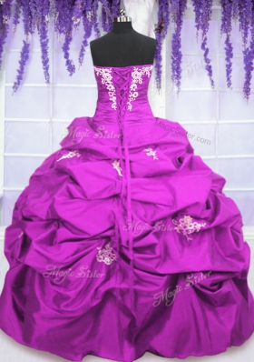Sleeveless Lace Up Floor Length Appliques and Pick Ups Ball Gown Prom Dress