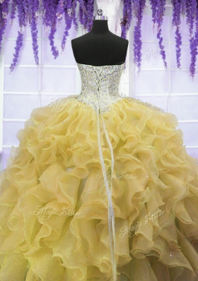 Sleeveless Lace Up Floor Length Beading and Ruffles Sweet 16 Quinceanera Dress