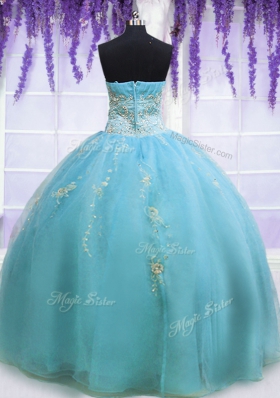 Sweetheart Sleeveless Quince Ball Gowns Floor Length Beading Baby Blue Organza