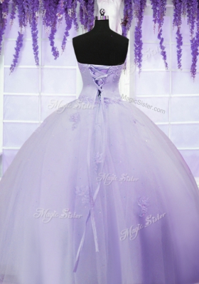 Sweetheart Sleeveless Tulle Sweet 16 Dresses Appliques Lace Up