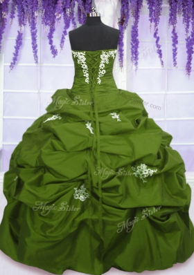 Taffeta Sleeveless Floor Length Quinceanera Gowns and Appliques and Pick Ups
