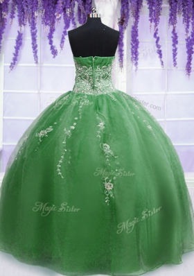 Trendy Floor Length Green Sweet 16 Quinceanera Dress Organza Sleeveless Beading