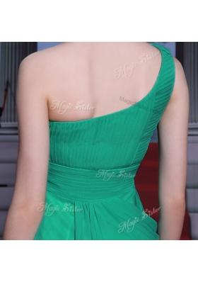 Turquoise One Shoulder Side Zipper Beading and Ruching Prom Party Dress Sleeveless