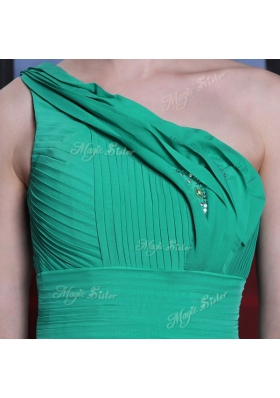 Turquoise One Shoulder Side Zipper Beading and Ruching Prom Party Dress Sleeveless