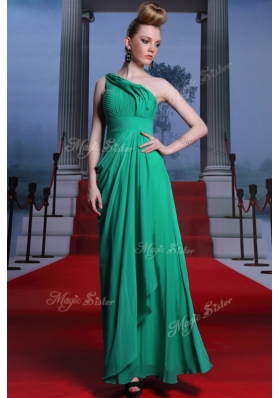 Turquoise One Shoulder Side Zipper Beading and Ruching Prom Party Dress Sleeveless