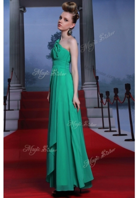 Turquoise One Shoulder Side Zipper Beading and Ruching Prom Party Dress Sleeveless