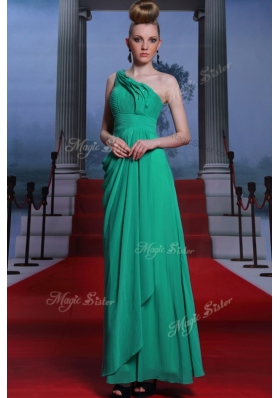 Turquoise One Shoulder Side Zipper Beading and Ruching Prom Party Dress Sleeveless