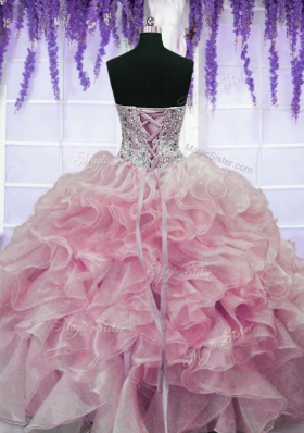 Unique Sleeveless Lace Up Floor Length Beading and Ruffles 15th Birthday Dress