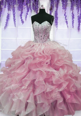 Unique Sleeveless Lace Up Floor Length Beading and Ruffles 15th Birthday Dress