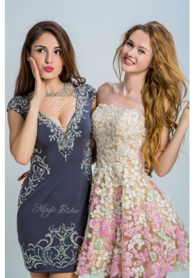 Unique Strapless Sleeveless Zipper Prom Party Dress Multi-color Lace