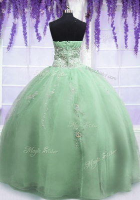Yellow Green Ball Gowns Beading Quinceanera Dresses Zipper Organza Sleeveless Floor Length