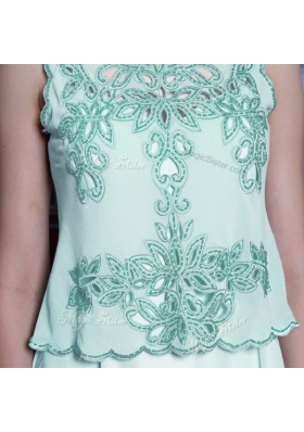 Apple Green Scalloped Neckline Embroidery Sleeveless Side Zipper