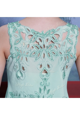 Apple Green Scalloped Neckline Embroidery Sleeveless Side Zipper