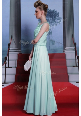 Apple Green Scalloped Neckline Embroidery Sleeveless Side Zipper